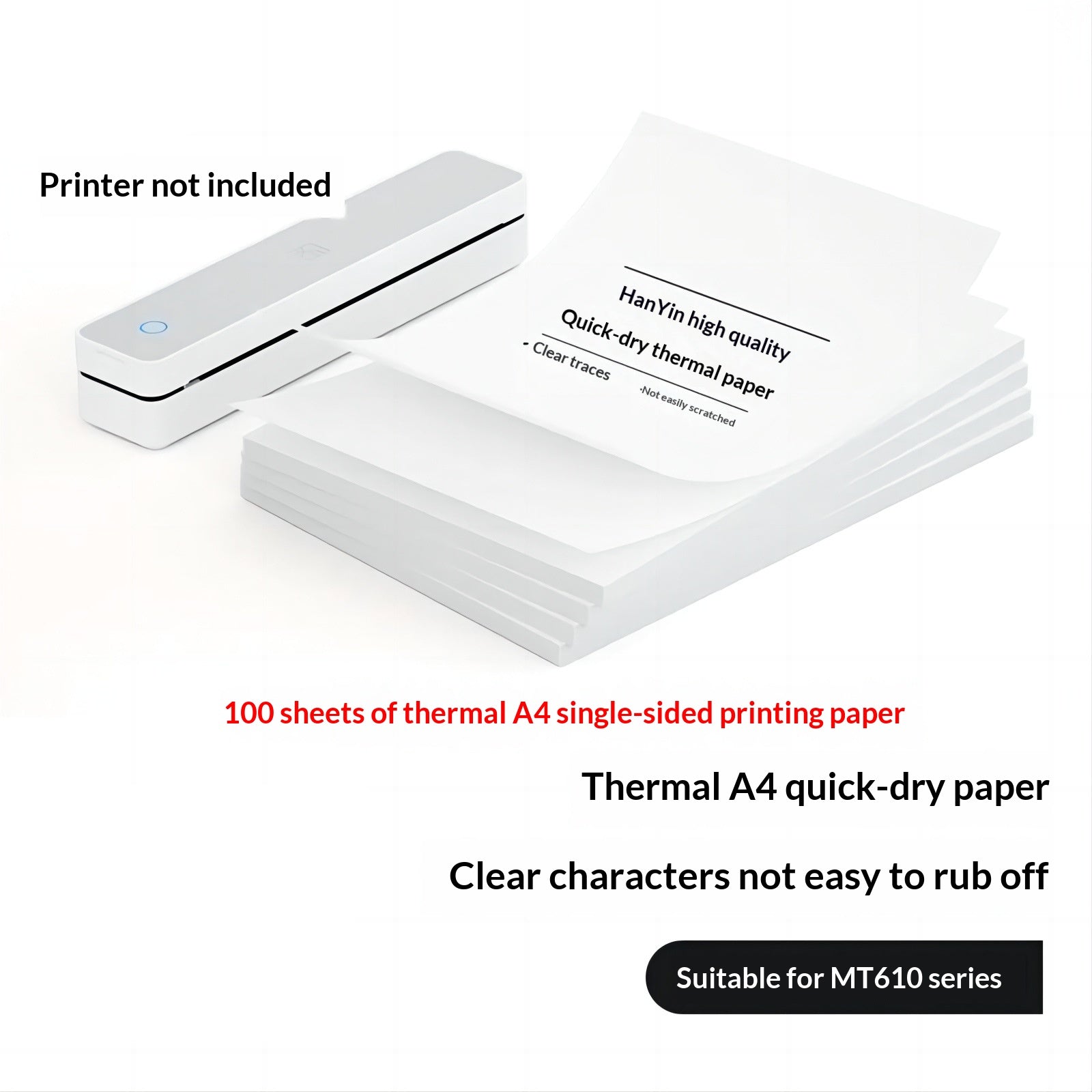 MT610 Imprimante thermique portable sans fil Bluetooth A4 pour documents maison et bureau