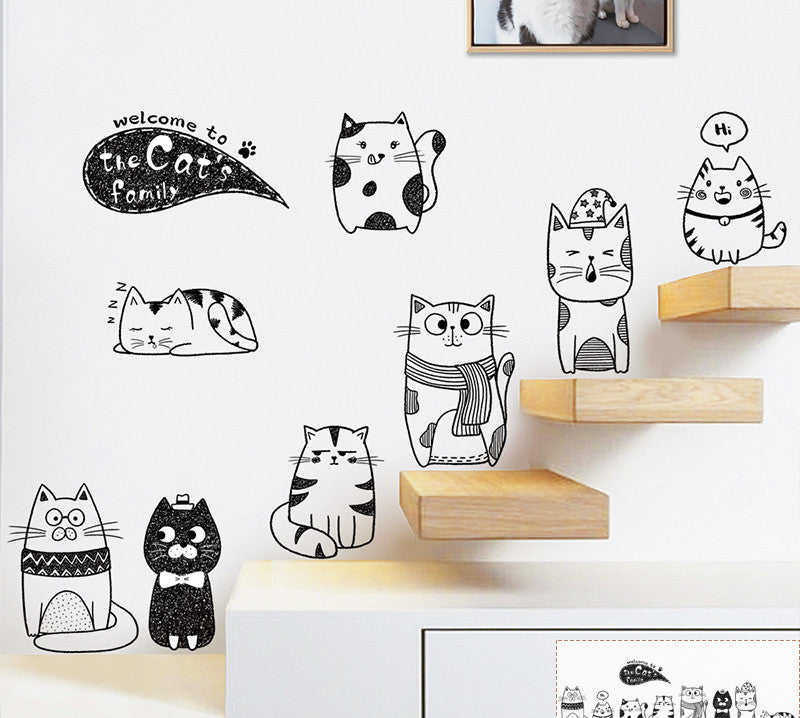 Stickers Armoire Cat Cartoon Stickers Décoration de chambre Créative Stickers Mur Litter Cat