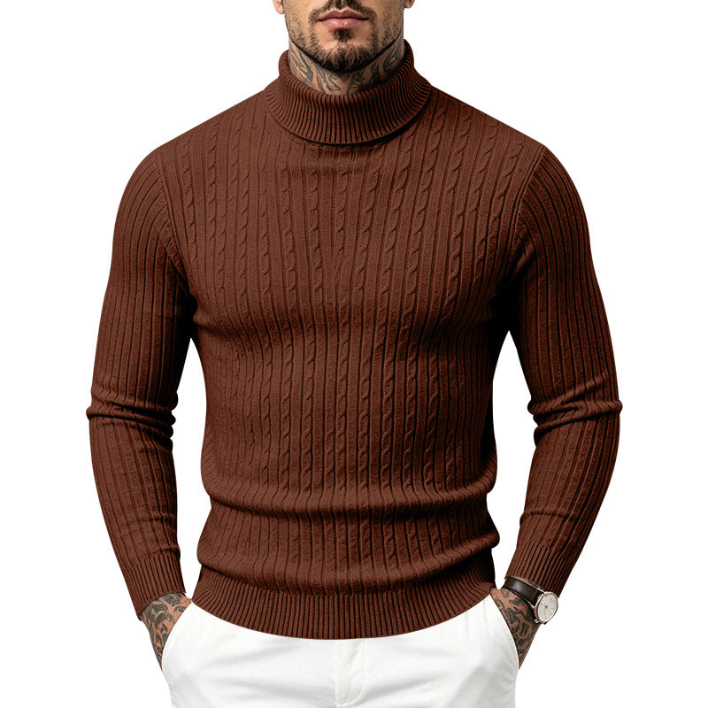 Hommes Col tortueux Slim-Fit Vertical-Stripe Chandail occasionnel à manches longues