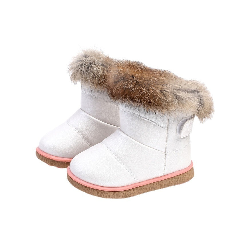 Bottes de coton de coton de neige en vraie fourrure de lapin épaissie