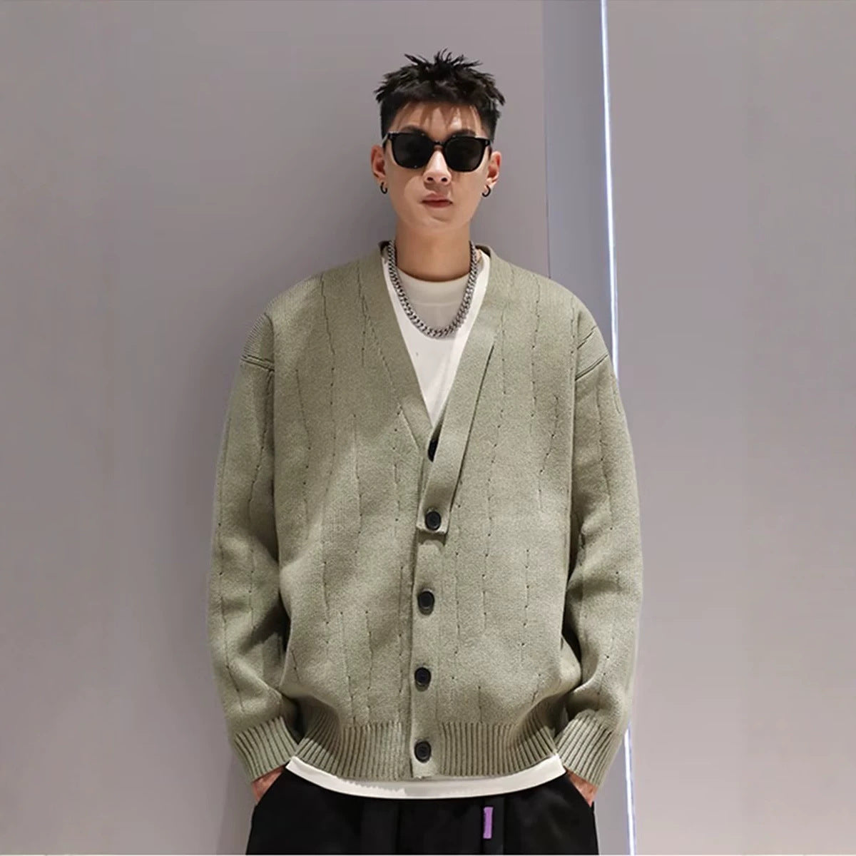 Automne Hiver Rétro Cardigan Hommes Veste tricotée Chandail