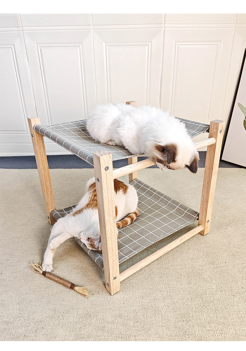 Lit de camp pour animaux de compagnie en bois massif à double couche Hamac de chat supérieur et inférieur Bunk amovible et lavabo