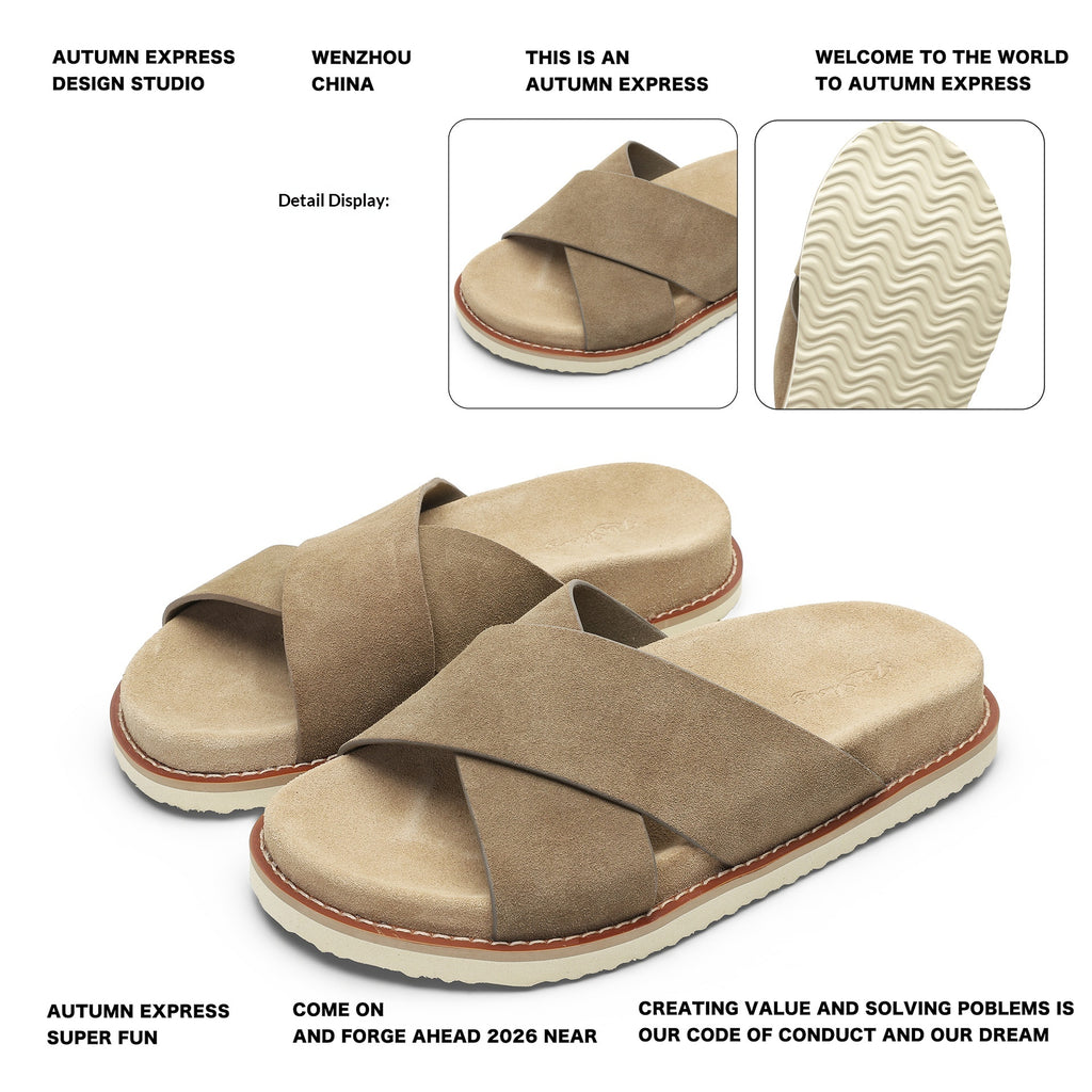 Shiny Cow Suede Summer Men's Genuine Leather