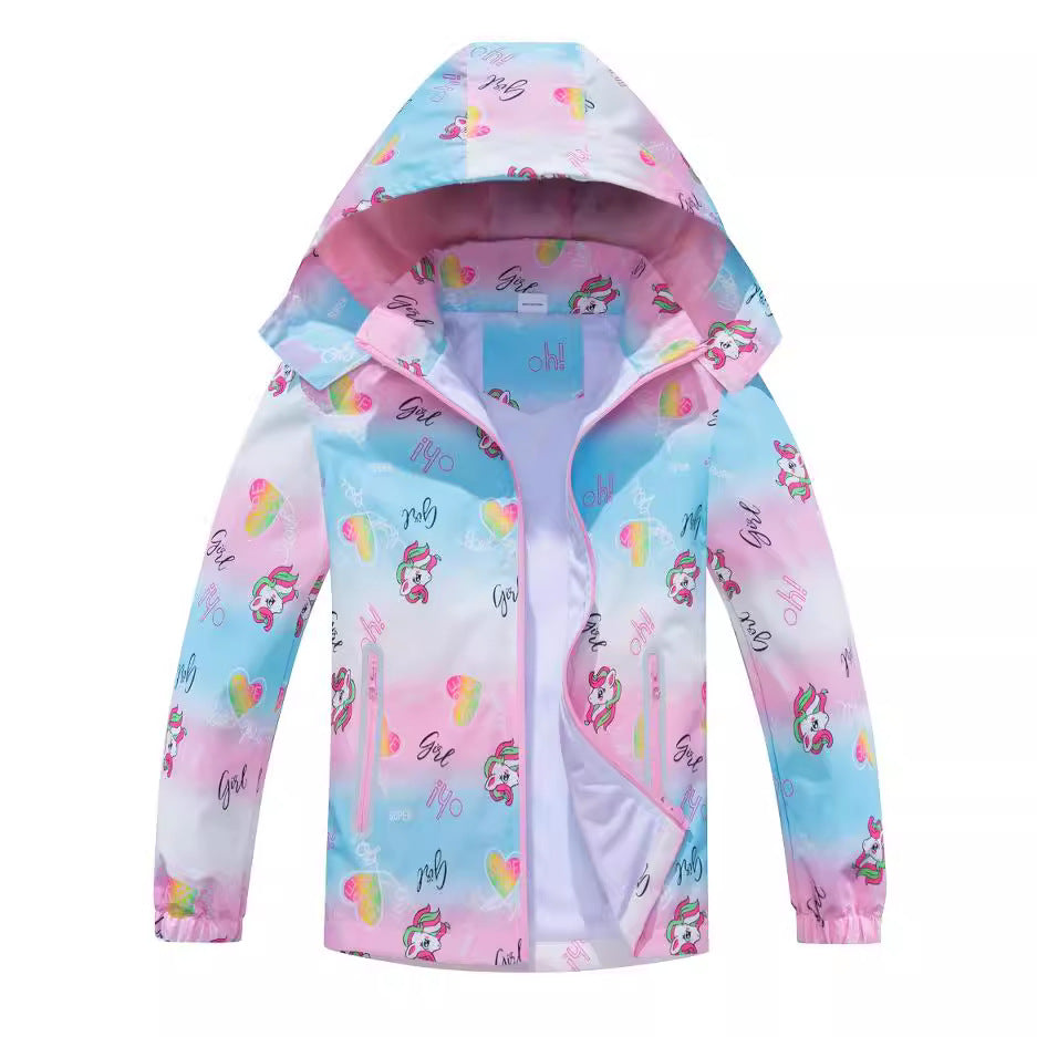 Springautumn Nouveau-arrivé Dinosaur-print Gradient-color Zip-up Hoodie pour les garçons et les filles