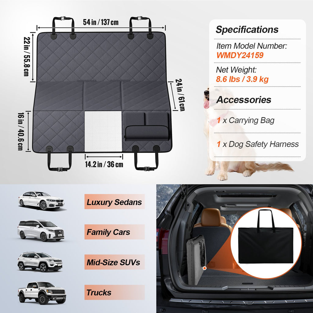 VEVOR Housse de siège de voiture de chien pour siège arrière 54 X 24 dans étanche 600D pour voitures