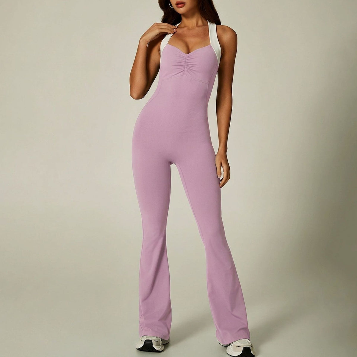 Pantalon évasé sans manches avec col en V