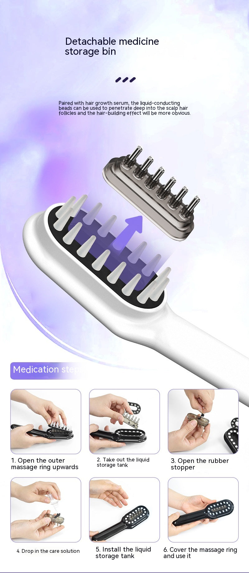 Scalp Medicine Feeder Care Massage Bleu Lumière Rouge Lumière Cheveux Croissance Tonic Import Comb