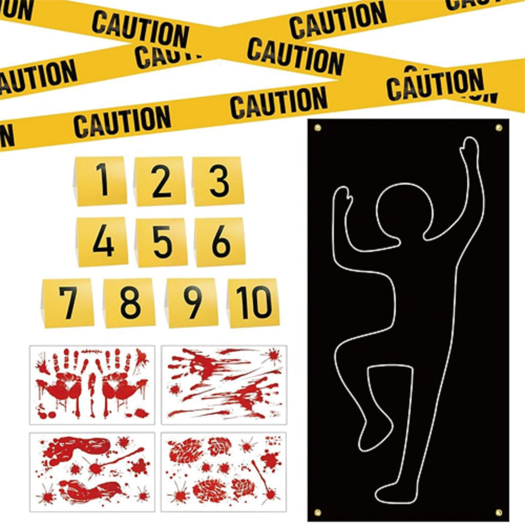 Set de décoration de scène de crime 19 pièces avec bande de prudence