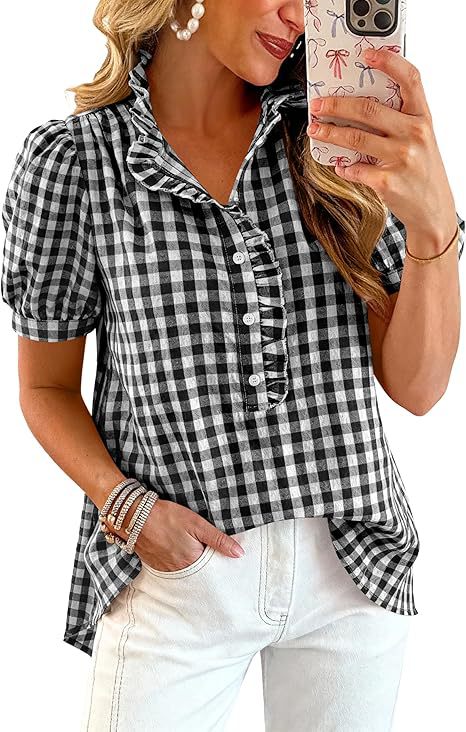 Chemise à manches courtes à manches courtes à manches courtes avec boutons en V-Neck