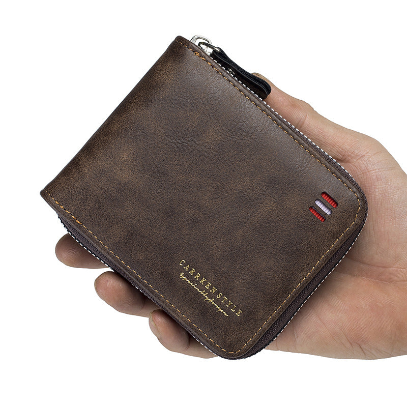 Portefeuille multifonction triple fermeture éclair courte et simple pour homme