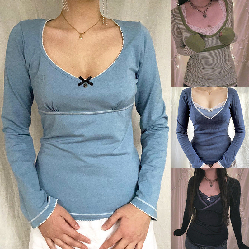 Casual Chic imprimé manches longues Top européen et style américain