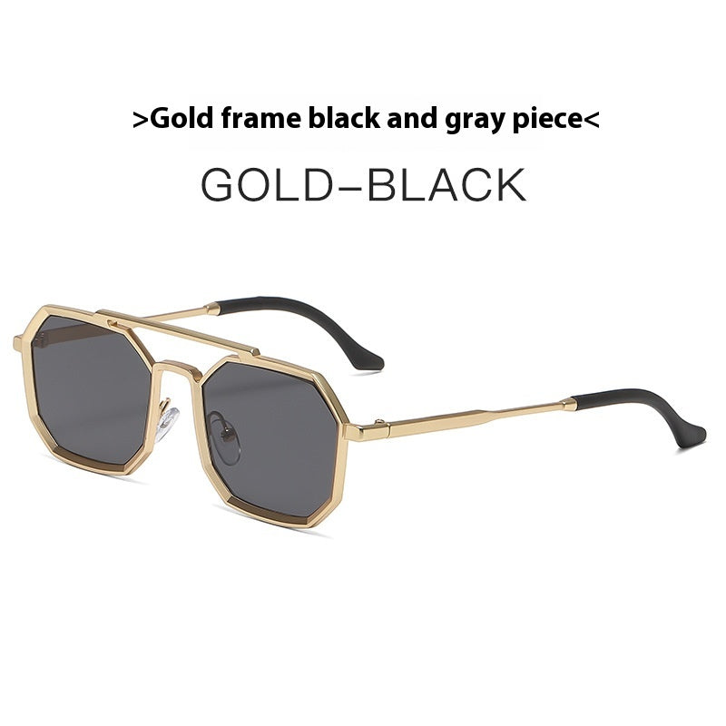 Lunettes de soleil Steampunk Double Beam European and American Men's Metal Polygon Large Frame