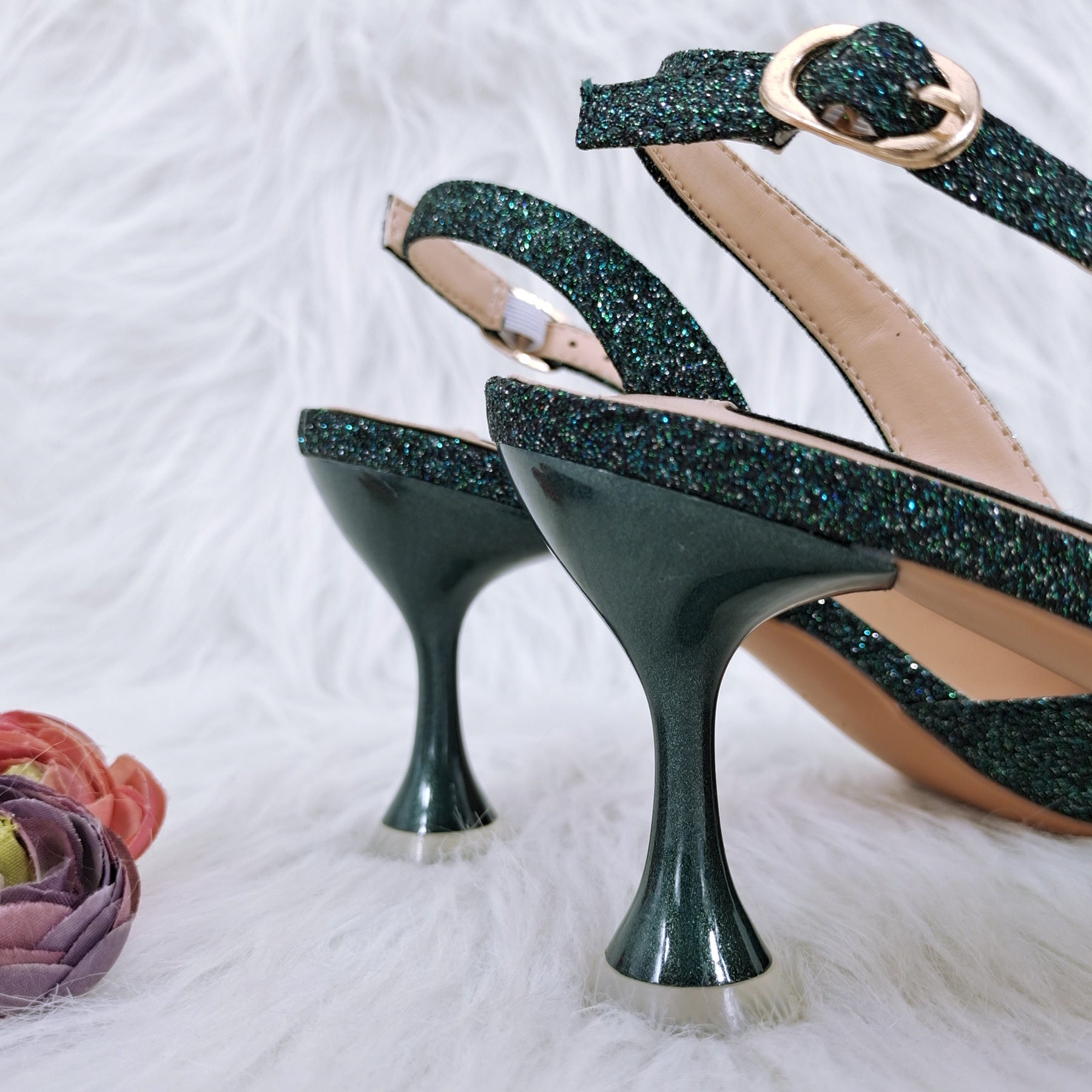 Ladies Party Chaussures Sac Set main feuille décoratif vin talon