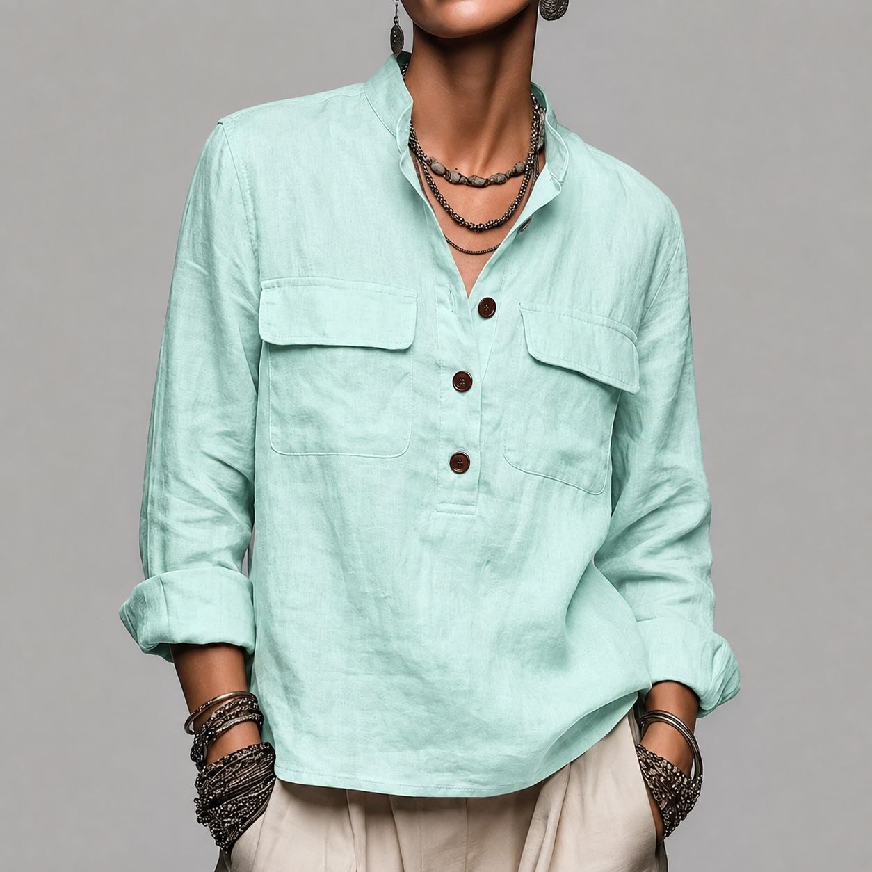 Blouse blanche à col V sophistiqué Femmes de style français Top