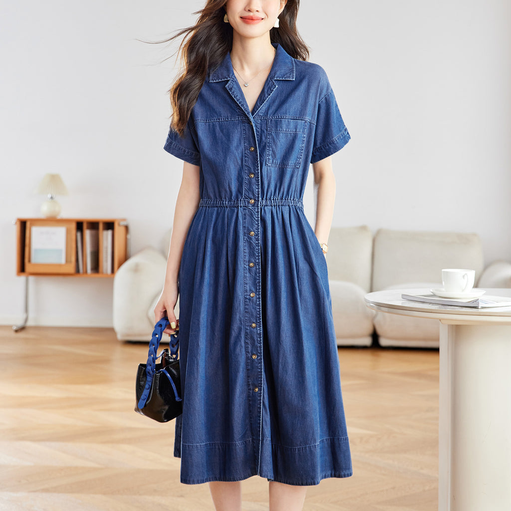 Light Tencel Denim Dress Inch Women Summer Style