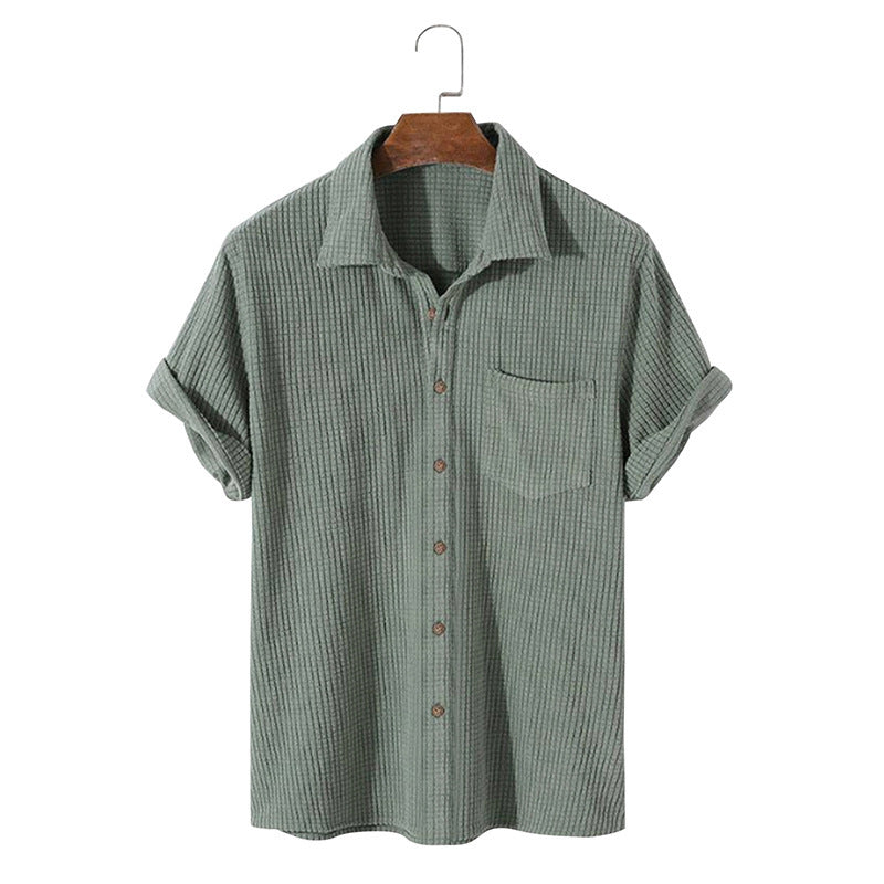 T-shirt homme simple à couleur solide avec waffle-weave