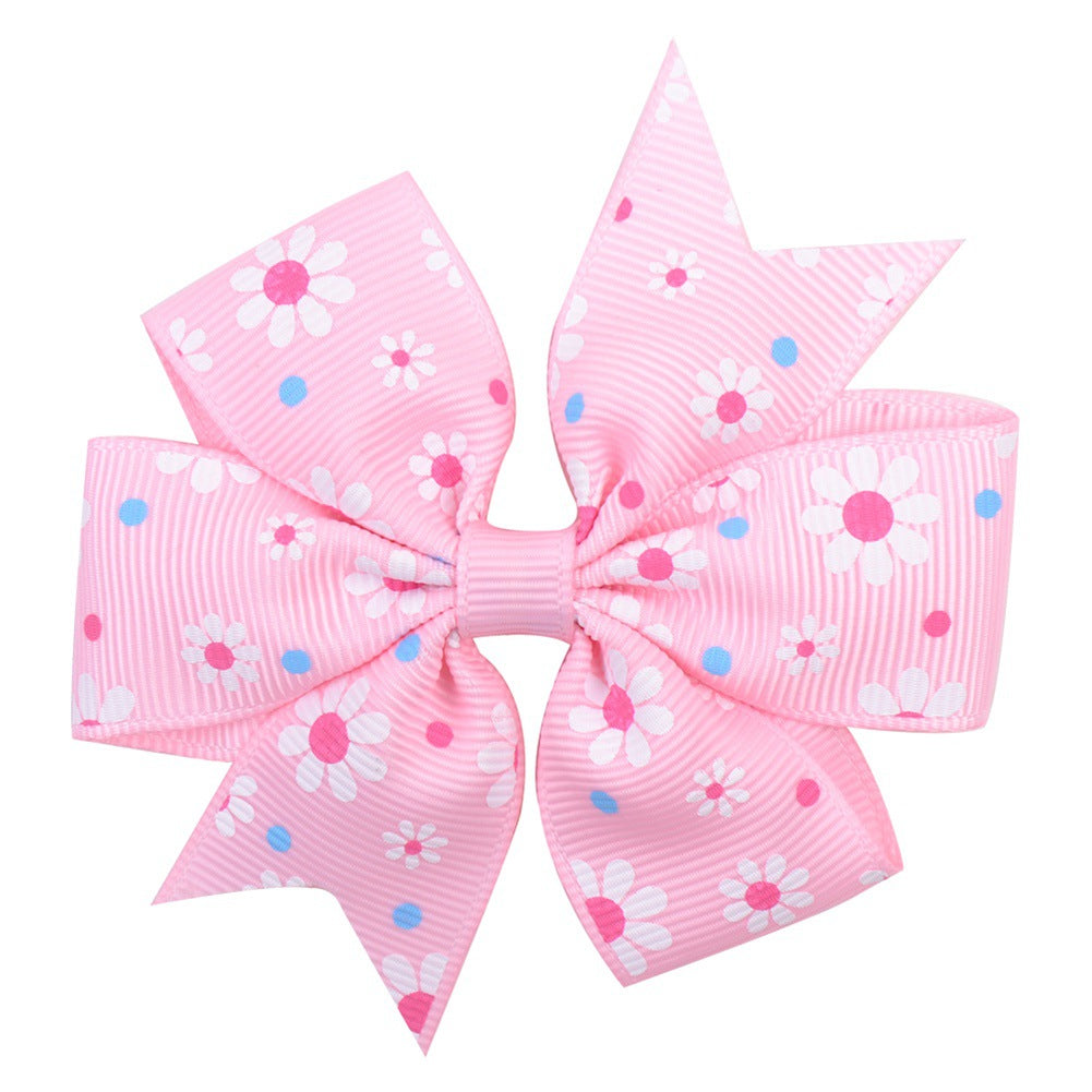 Imprimé Daisy Sunflower Dotted Rib with Fishtail Bow Baby Hair Clip