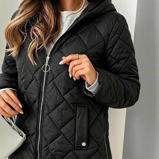 Femmes Plus-taille à capuche Diamond-Quilted Cotton Coat Chaudière