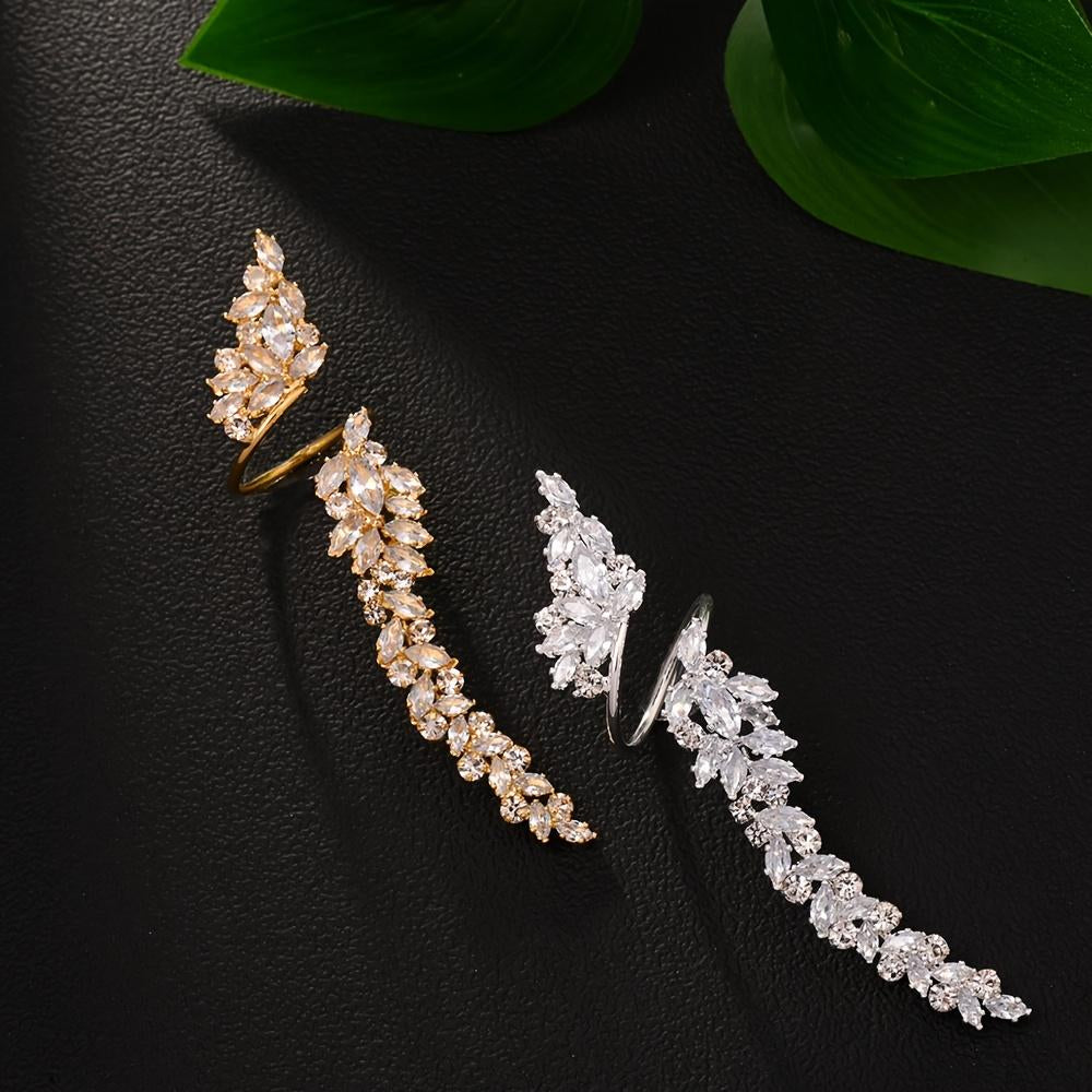 Anneau d'or pour femmes avec le design de feuille de Strass - Déclaration Accessoire à doigts longs