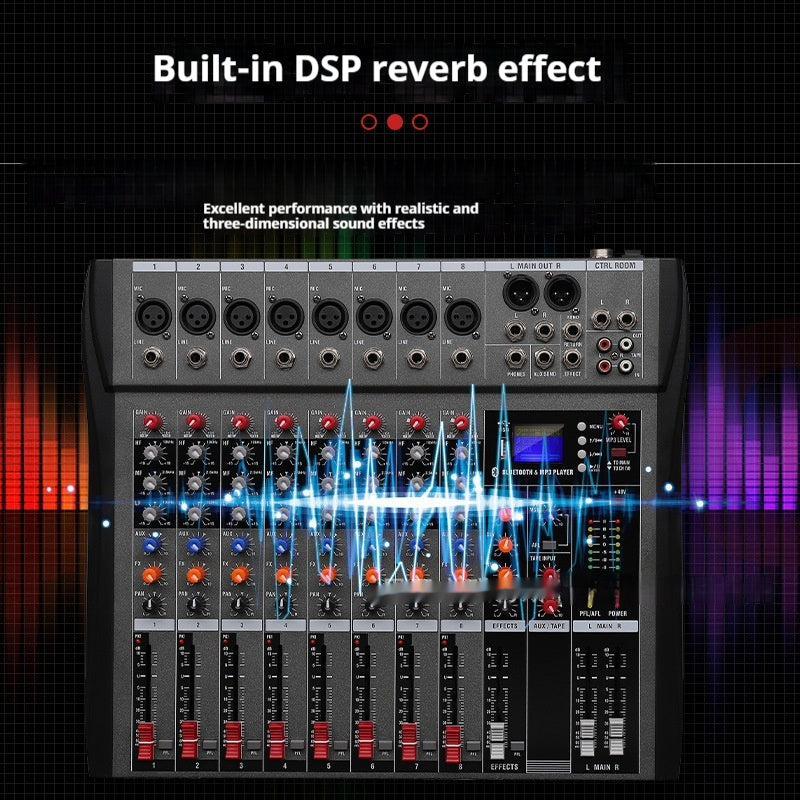 CT8 Professional 8-way Mixer USB avec moniteur Bluetooth DJ Console Audio Mixer