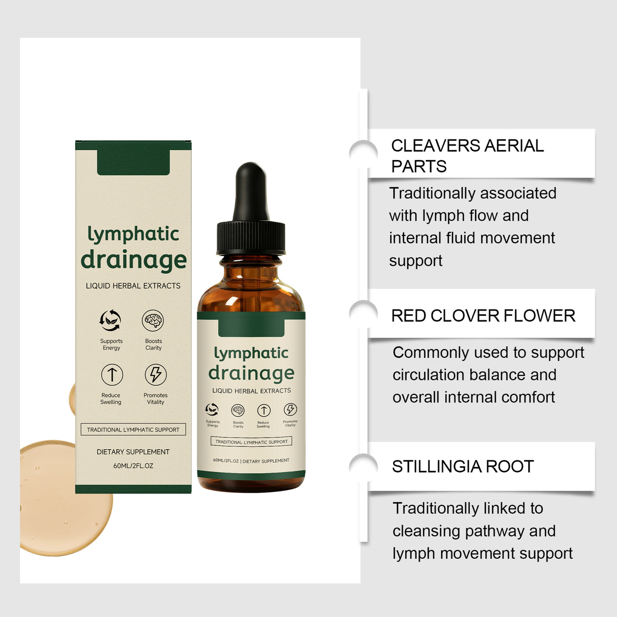 Lymphe soutien de la santé gouttes à base de plantes 60ml boîte