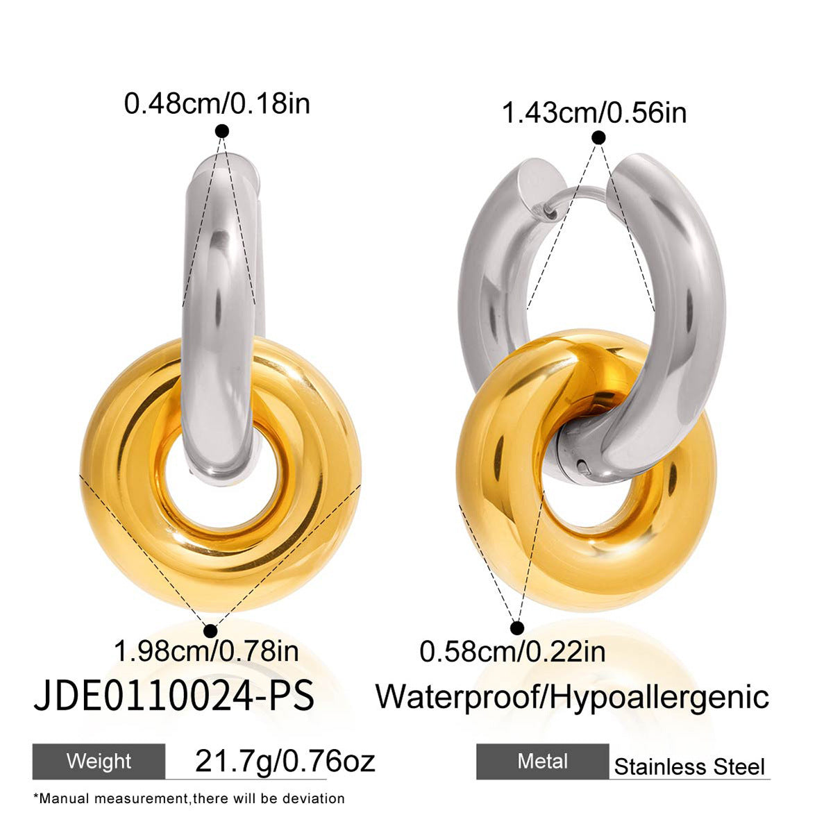 Boucles d'oreilles en acier inoxydable à boucles doubles Léger Luxe et haut de gamme