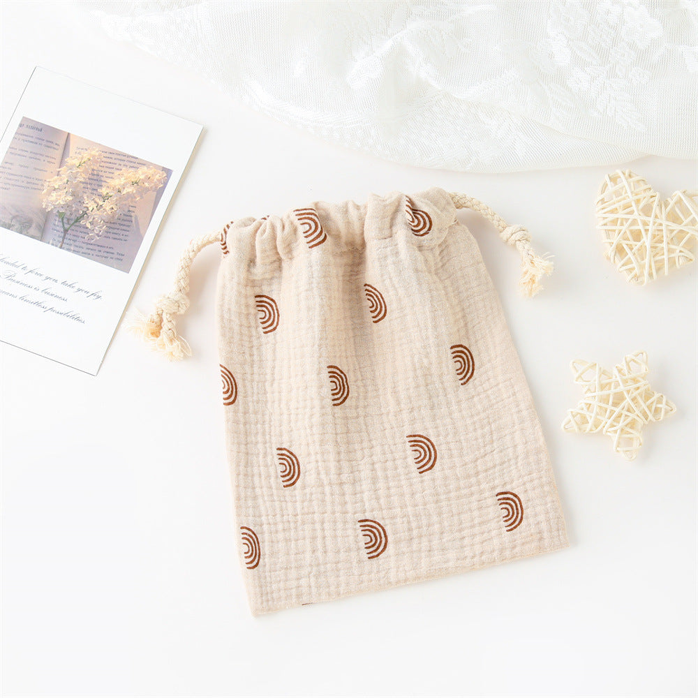 Double couche Drawstring Pocket Cotton Imprimé Crêpe Bib Sac de suspension