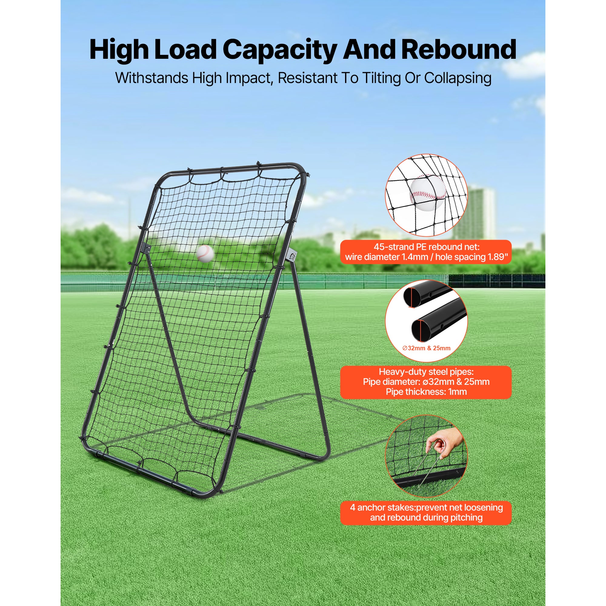 Baseball Softball Rebonder Net 4 X 6 Ft Pitch Back Trainer Target