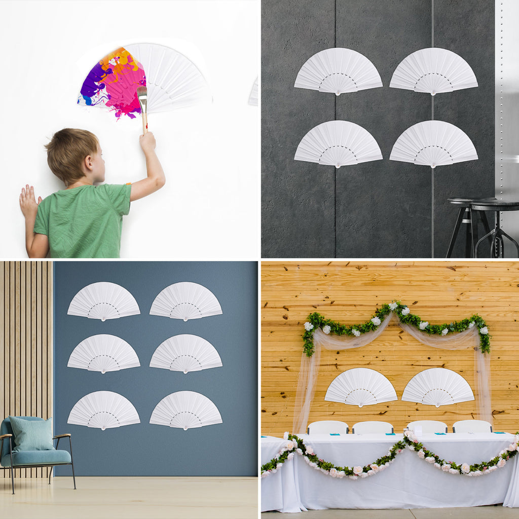 Ensemble de 6 éventails à main pliante en blanc - Élégants éventails pour les mariages et fêtes d'anniversaire - Fête