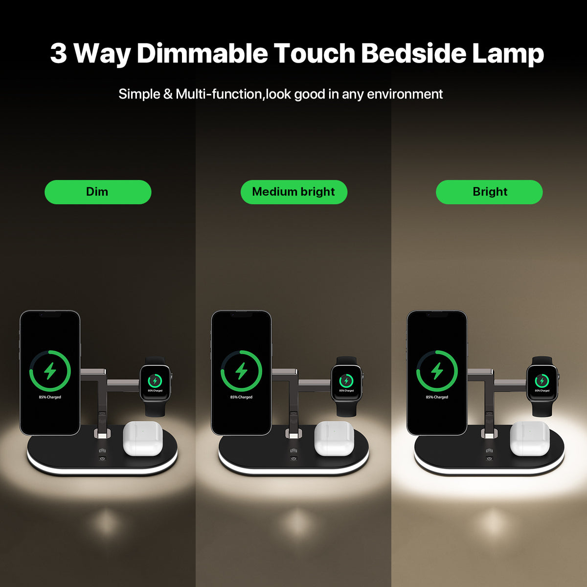Trois-en-un Chargeur magnétique sans fil Fonction petite lampe de nuit