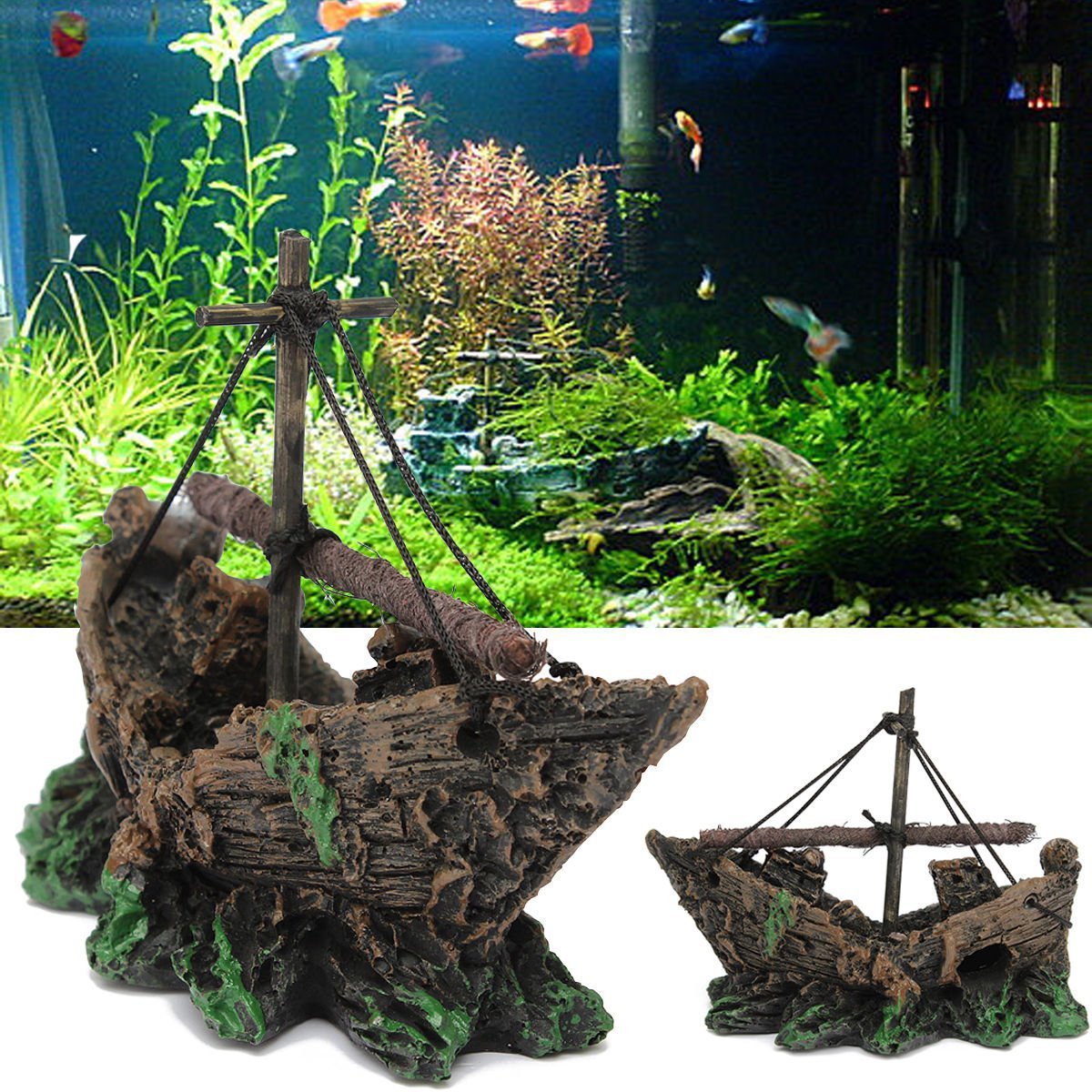 Aquarium Paysage verre réservoir de poisson décoration petit bateau net