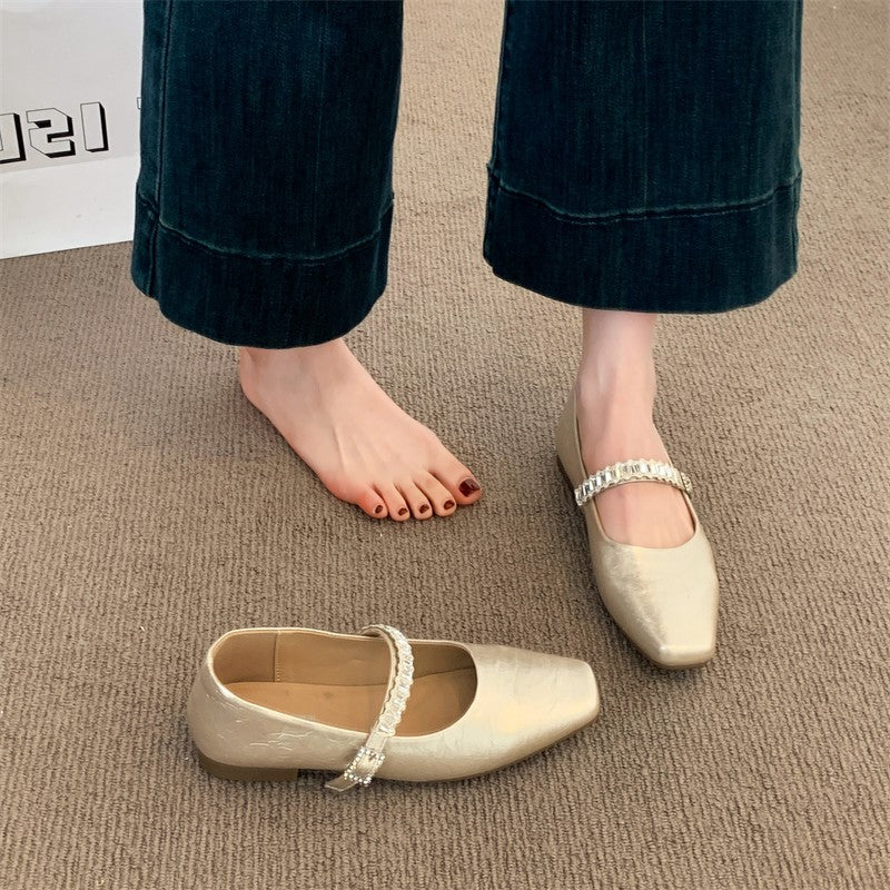 Femmes Minimalist Elegant en cuir métallisé Plats