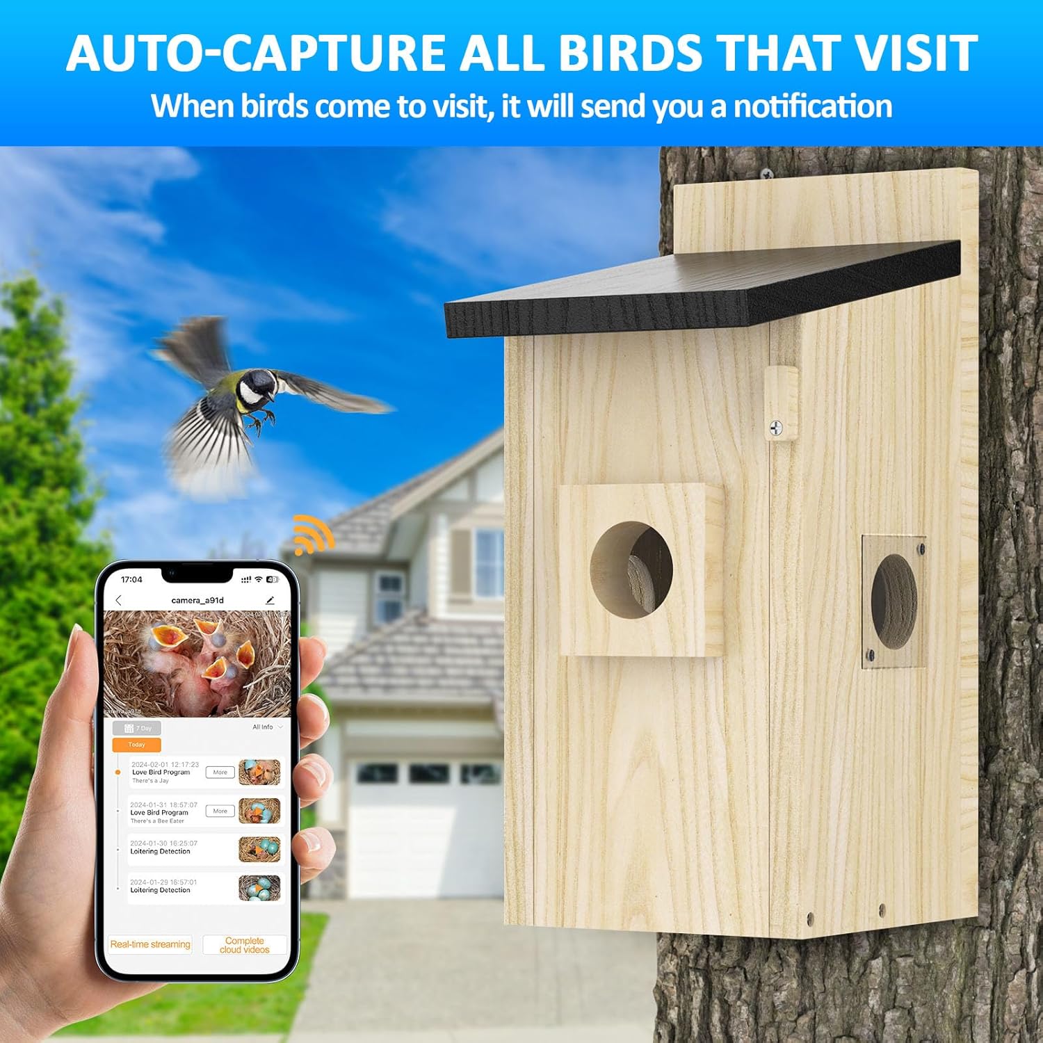 Maisons d'oiseaux intelligentes pour l'extérieur solaire alimenté