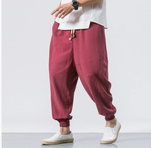 Chinese Style Harem Pantalon Homme Streetwear Casual Joggers Mens Pantalon coton Lin Sweatpants