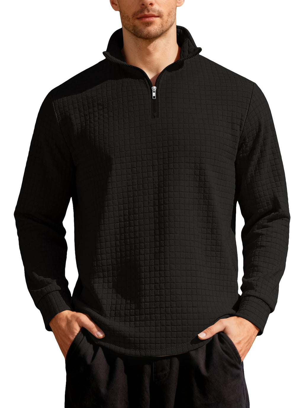 Homme d'affaires casual Loose-fit Jacquard Col d'équipage demi-zip Hoodie avec petite patte carrée