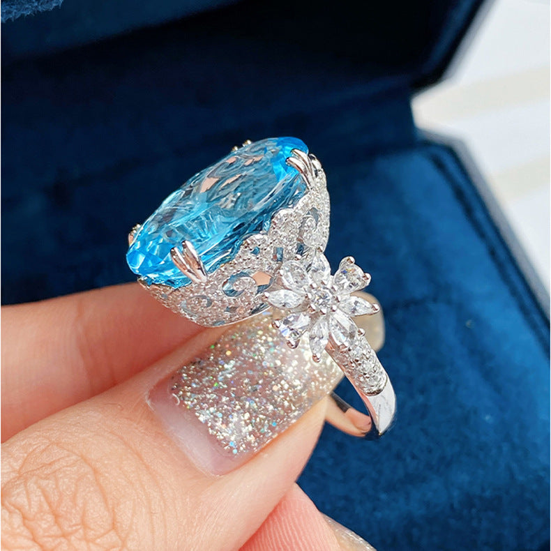Haut de gamme Grand Carat Marine Blue Diamond Net Red Live Selling Simulation Topaz Full Diamond