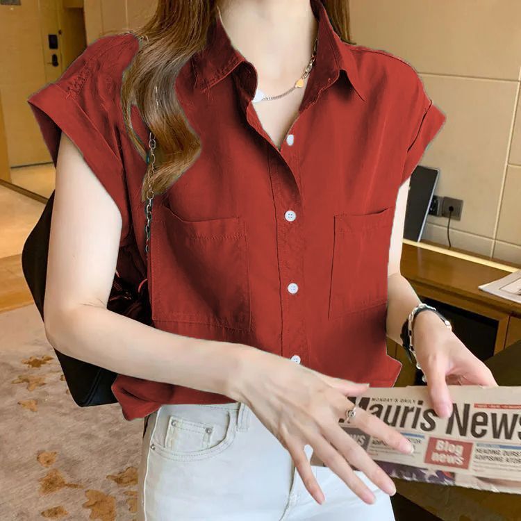 Chemise en mousseline à manches courtes pour femmes