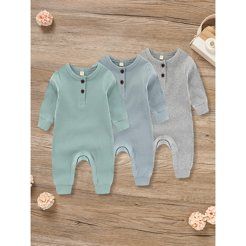 3-Pack Nouveau-nés Bébés Garçons & Filles Longue Manches Ribbed Romper Soft Button Front Jump