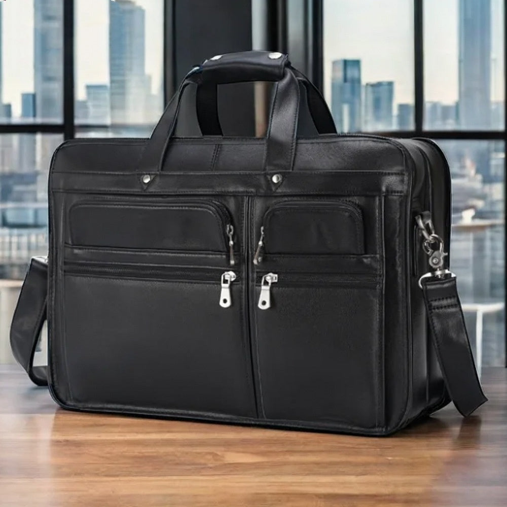 Câblage cuir d'affaires en cuir Premier couche Cowhide 17 pouces Portable Bag