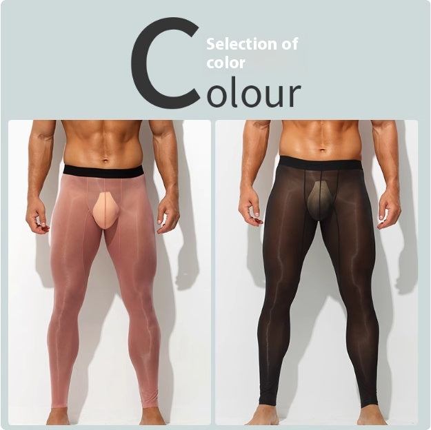 Les hommes ultra-mince soie de glace Skinny taille basse Nude de chair Reflective Slim Leggings