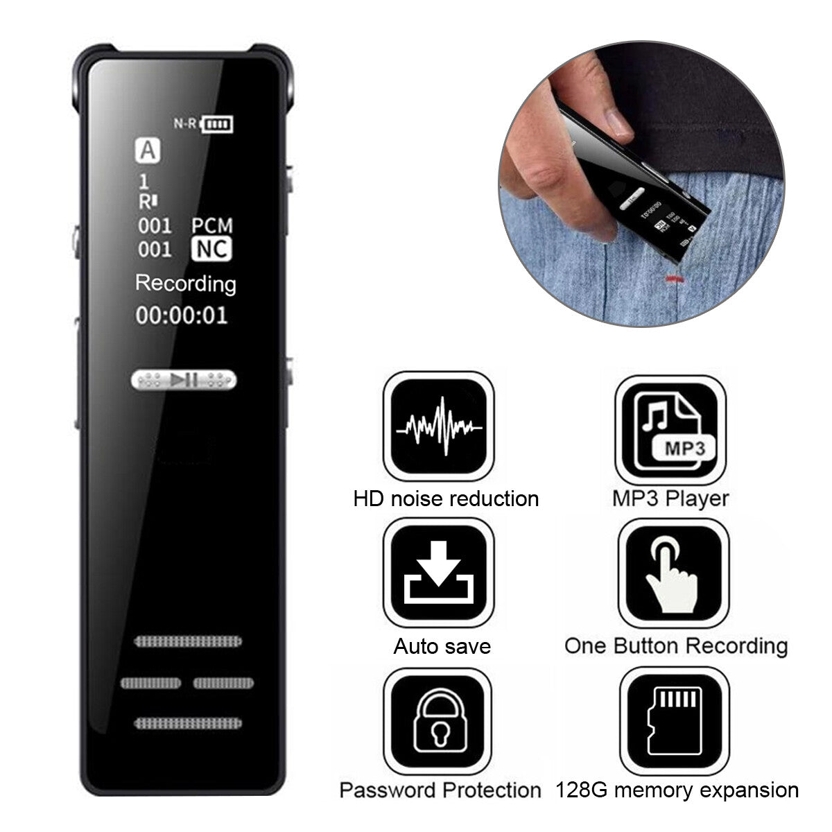 128G Enregistreur audio Spy Digital Voice activé Mini lecteur MP3 dictaphone son
