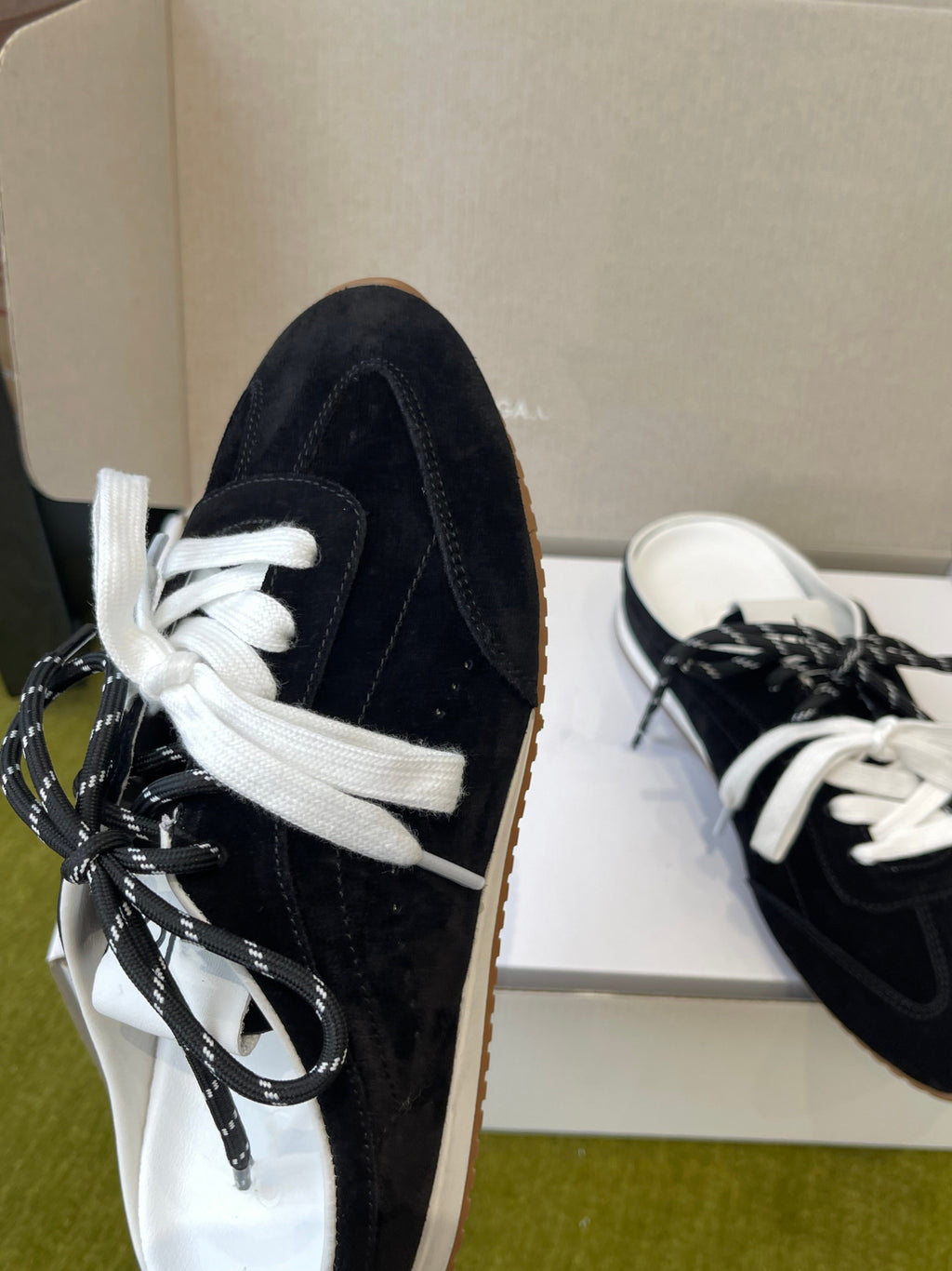 Femmes Mule Style Vintage Couleur Block Dentelle Up Trainer Sneakers Summer Casual Toe fermé Sli