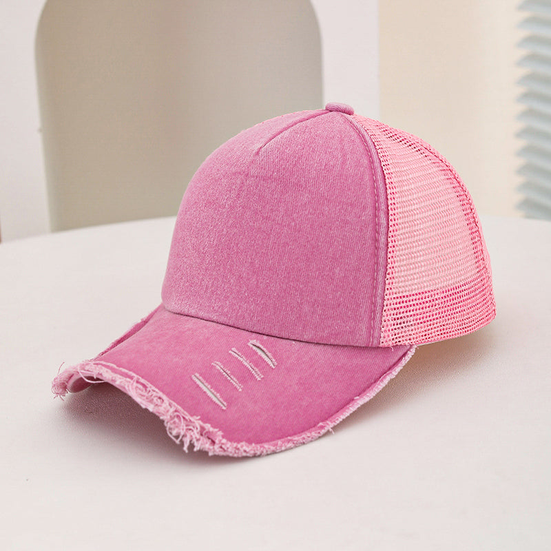 Hommes et femmes style large trou rembourré bord éponge lavé Top Patchwork Mesh Trucker Cap