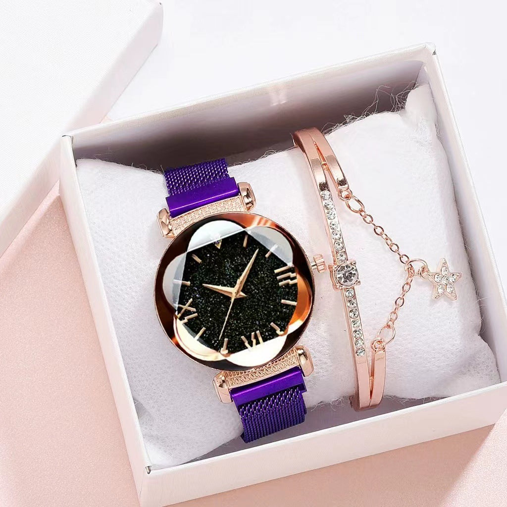 Magnetic-steel Starry Sky Montres pour femmes de style romain avec bracelet milanais polyvalent