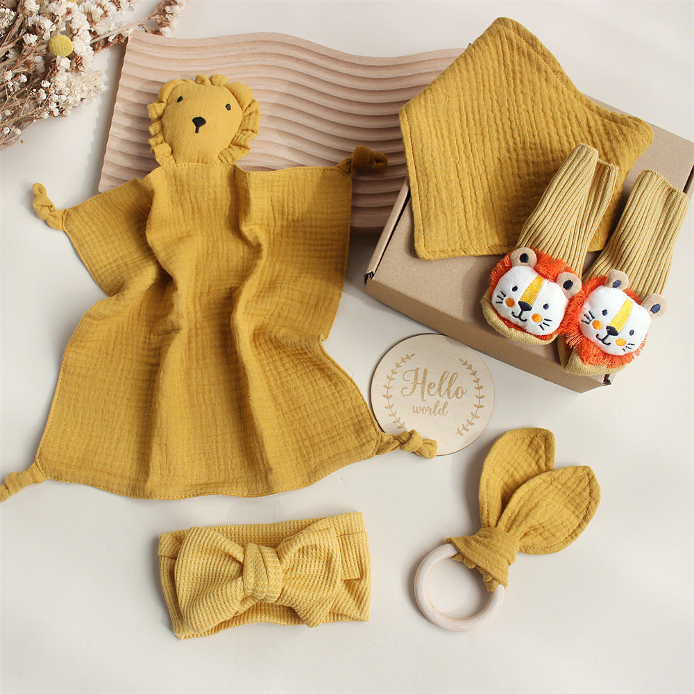 Bébé lapin Lion Appasing Serviettes Chaussettes Saliva Serviette Laver Cadeau Boîte Newborn Bite Anneau Cheveux B
