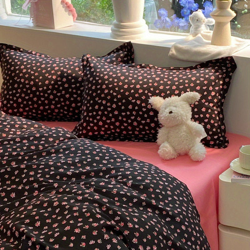 Draps de lit et couverture de couette en coton lavé doux Ensemble de quatre pièces