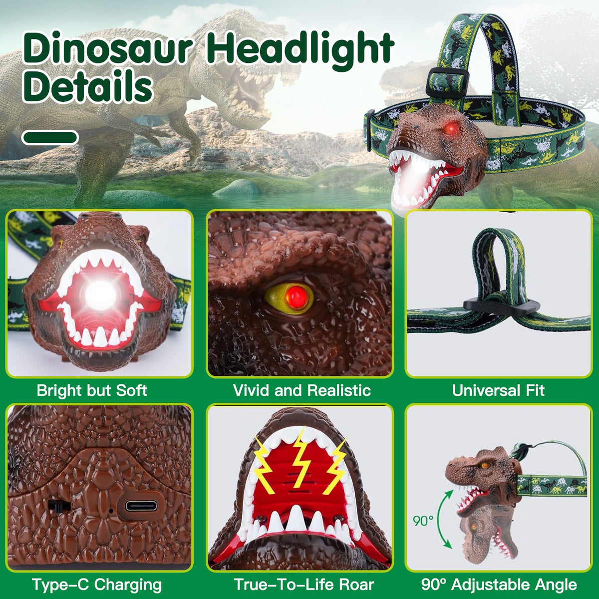 Lampe de poche dinosaure 1Pc Dinosaure pour enfants Lampe de poche dinosaure avec son Roar 4 mode