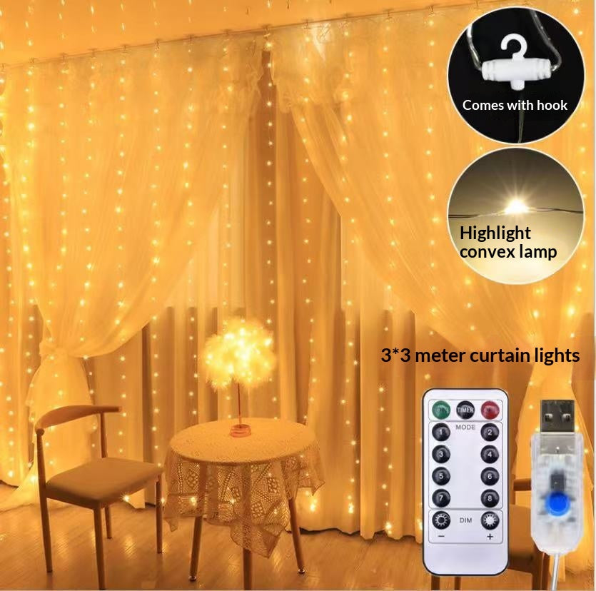 Rideau lumières à cordes pour les mariages de Noël et décoration de chambre avec crochets
