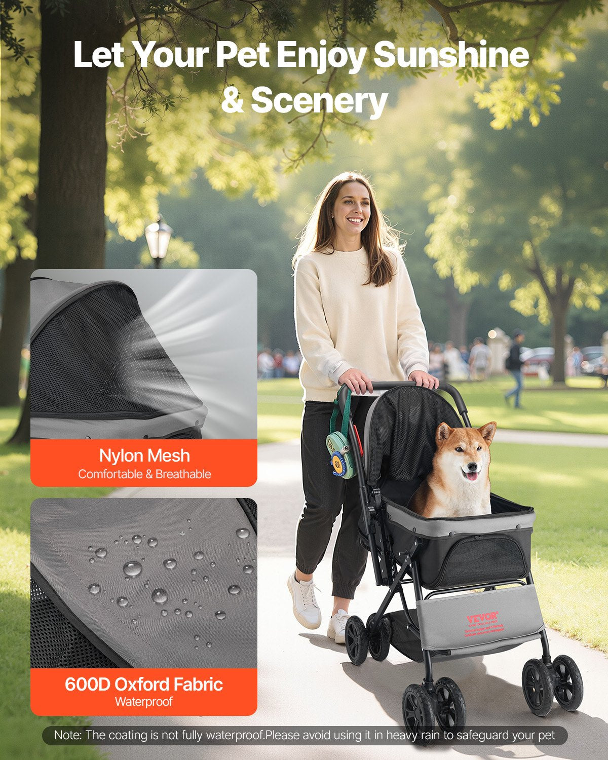 Poussette pour chien pliable 4 roues Poussette pour chien de voyage Poignée réversible jusqu'à 44lbs