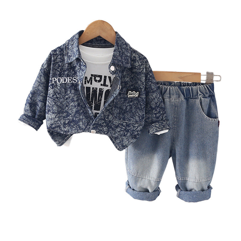 Ensemble de trois pièces en denim à manches longues des garçons